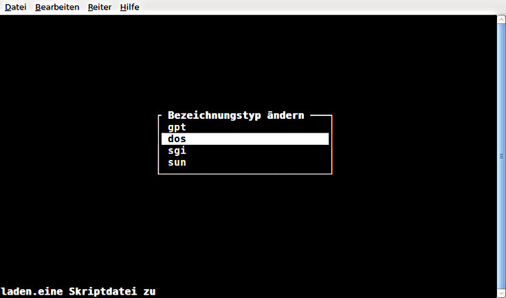 (c) www.linux-praktiker.de: CFDISK Wahl des Partitionsschemas